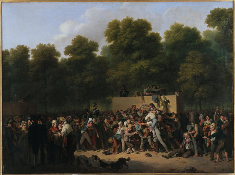 Vin- och livsmedelsdistribution vid Champs-Elysées, till ära av kungafesten - Louis-Léopold Boilly