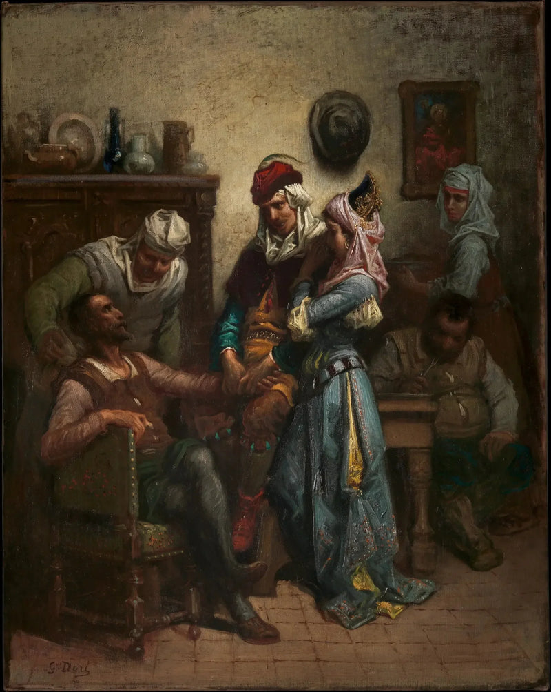 Don Quijote och Sancho Panza underhålls av Basile och Quiteria - Gustave Doré