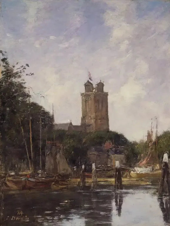 Dordrecht, den stora kyrkan från kanalen - Eugène Boudin