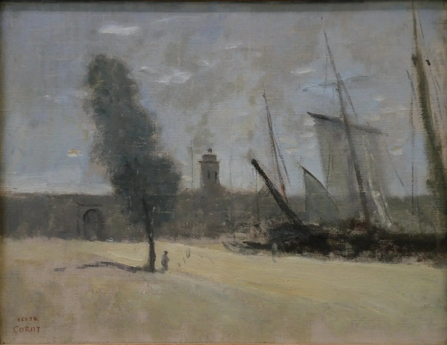 Dunkerque, stadsmurarna och ingångsporten till hamnen - Jean-Baptiste Camille Corot
