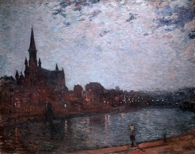 Sainte Croix kyrka (midnatt i förorten) - Théodore van Rysselberghe