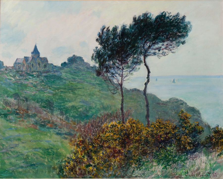 Varengevilles kyrka, grått väder - Claude Monet