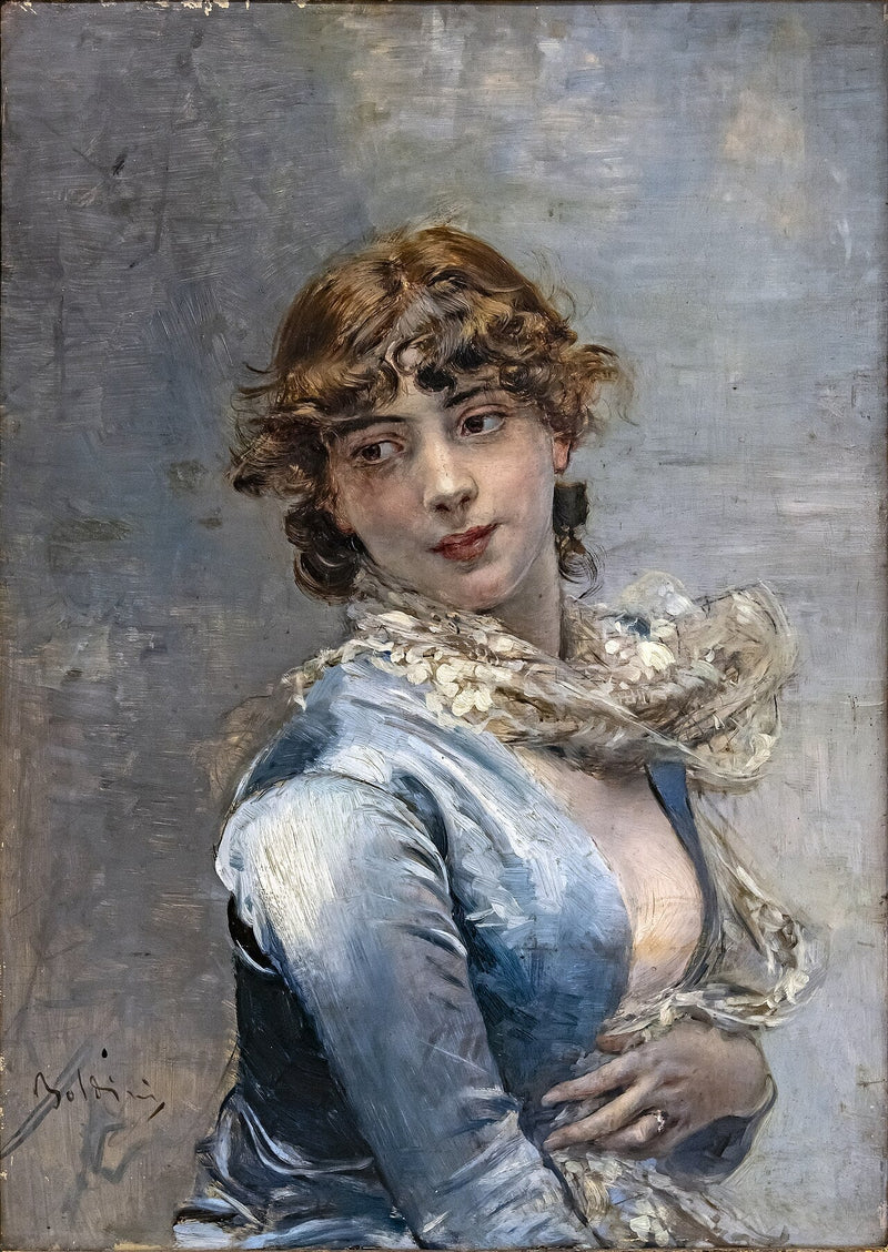 Elegant i blå klänning - Giovanni Boldini