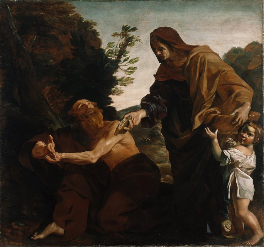Élie som tar emot bröd från Sareptas änka - Giovanni Lanfranco