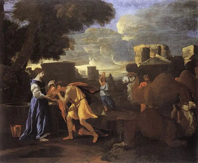Eliezer och Rebecka vid brunnen eller Rebecka som släcker Eliezers törst. - Nicolas Poussin