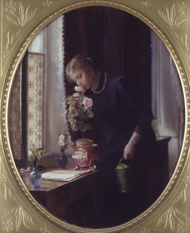 En ung flicka som luktar ända till en ros - Carl Heinrich Bloch