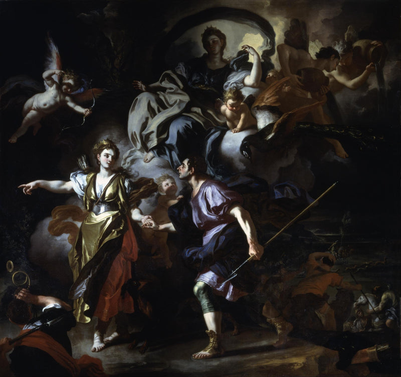 Aeneas och Dido går mot grottan. - Francesco Solimena