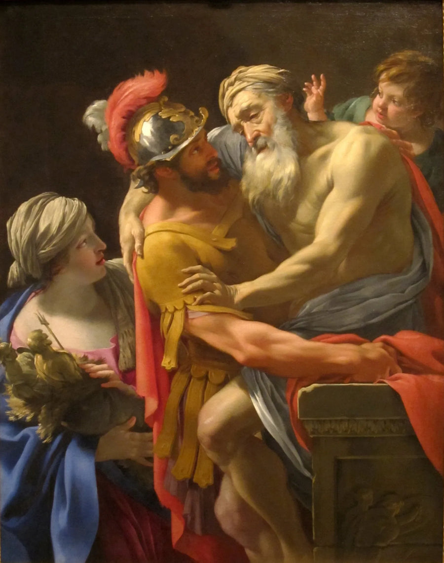 Aeneas och Priamos flyr Troja - Simon Vouet