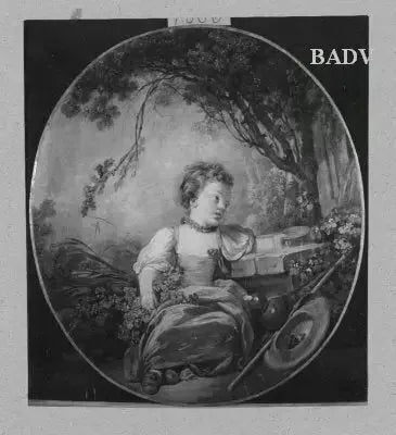 barn vid brunnen i en trädgård - François Boucher