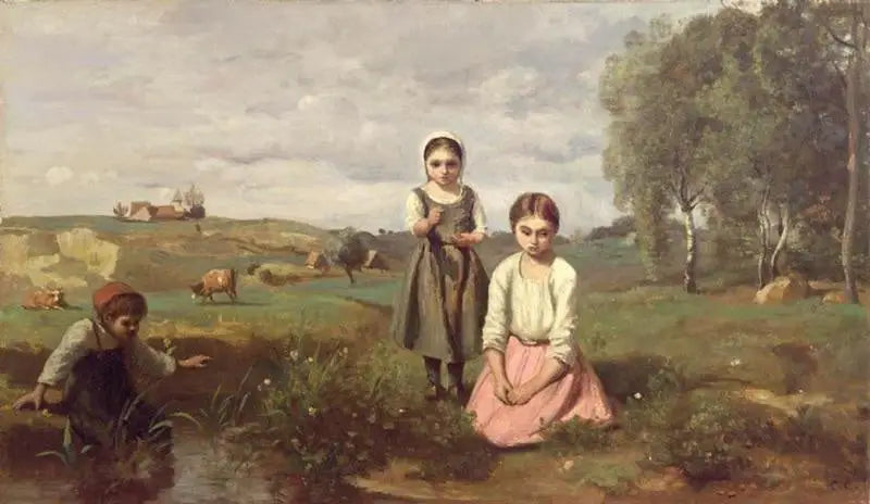 Barn vid en bäck i landsbygden i Lormes - Jean-Baptiste Camille Corot