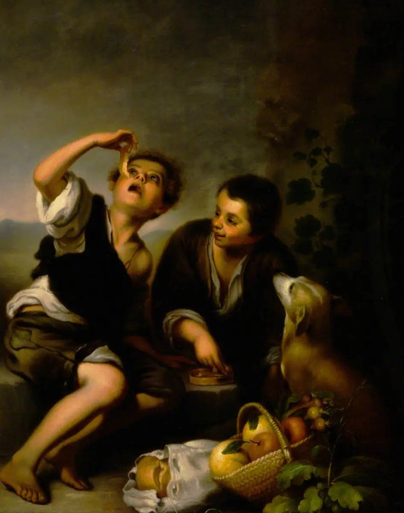 Barn med en hund och en fruktkorg (efter Bartolomé Esteban Murillo) - Bartolomé Esteban Murillo