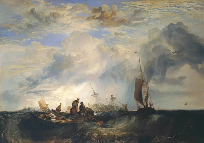 Meuse-ingången: Orange-handlare på baren, som går i bitar; Brill-kyrka som bär S. E. av S., Masensluys E. av S. - J. M. W. Turner