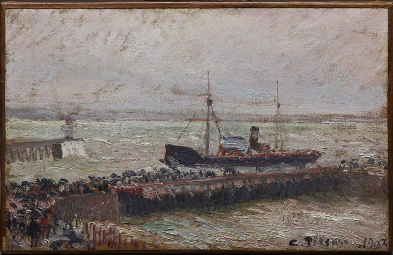 Inloppet till Le Havre, molnig himmel - Camille Pissarro