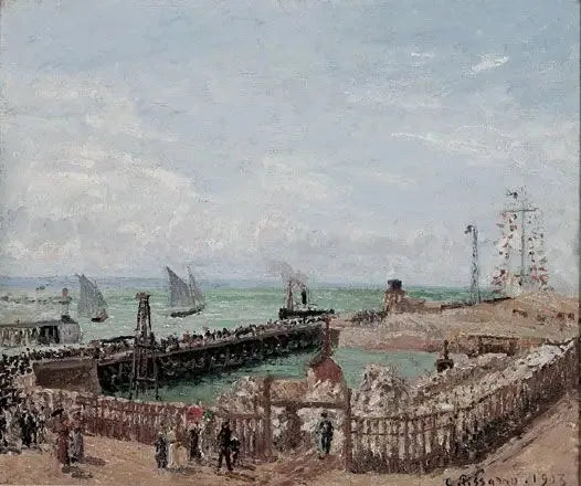 Inloppet till Le Havre och västra vågbrytaren, sol, morgon - Camille Pissarro