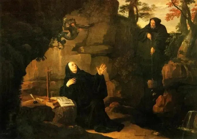 Benedictus heliga livsögonblick: Saint Benoît matas av broder Romain - Philippe de Champaigne