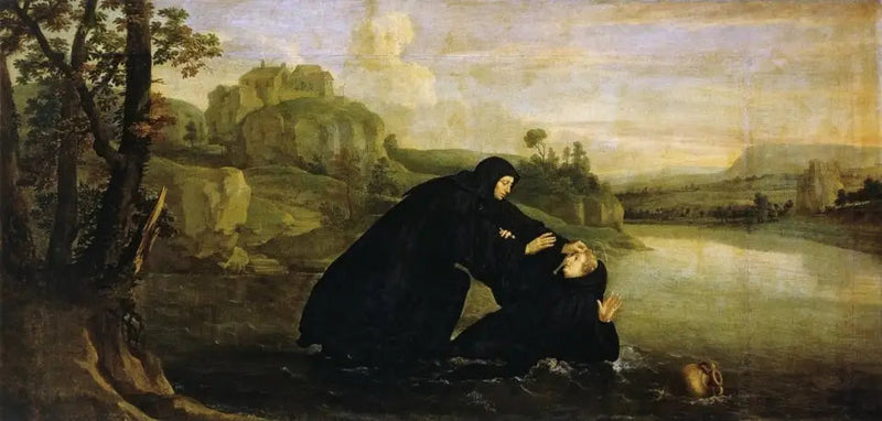 Benedikt av helgonets liv: Placide drog sig tillbaka från vattnet av broder Maur - Philippe de Champaigne