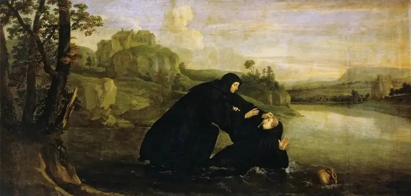 Benedikt av helgonets liv: Placide drog sig tillbaka från vattnet av broder Maur - Philippe de Champaigne