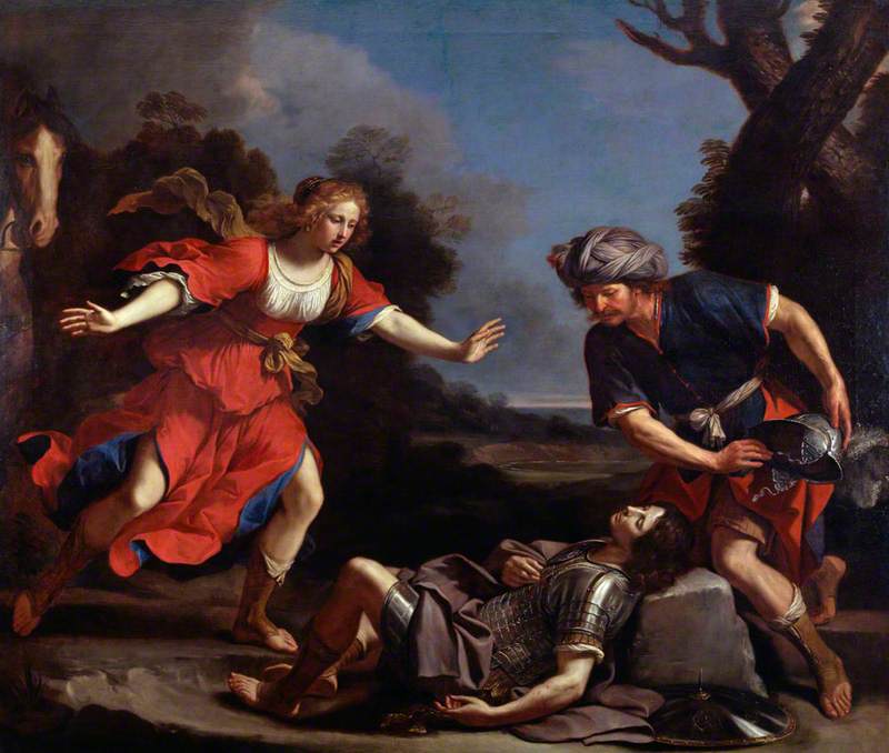 Erminia hittar Tancrède skadad - Guercino