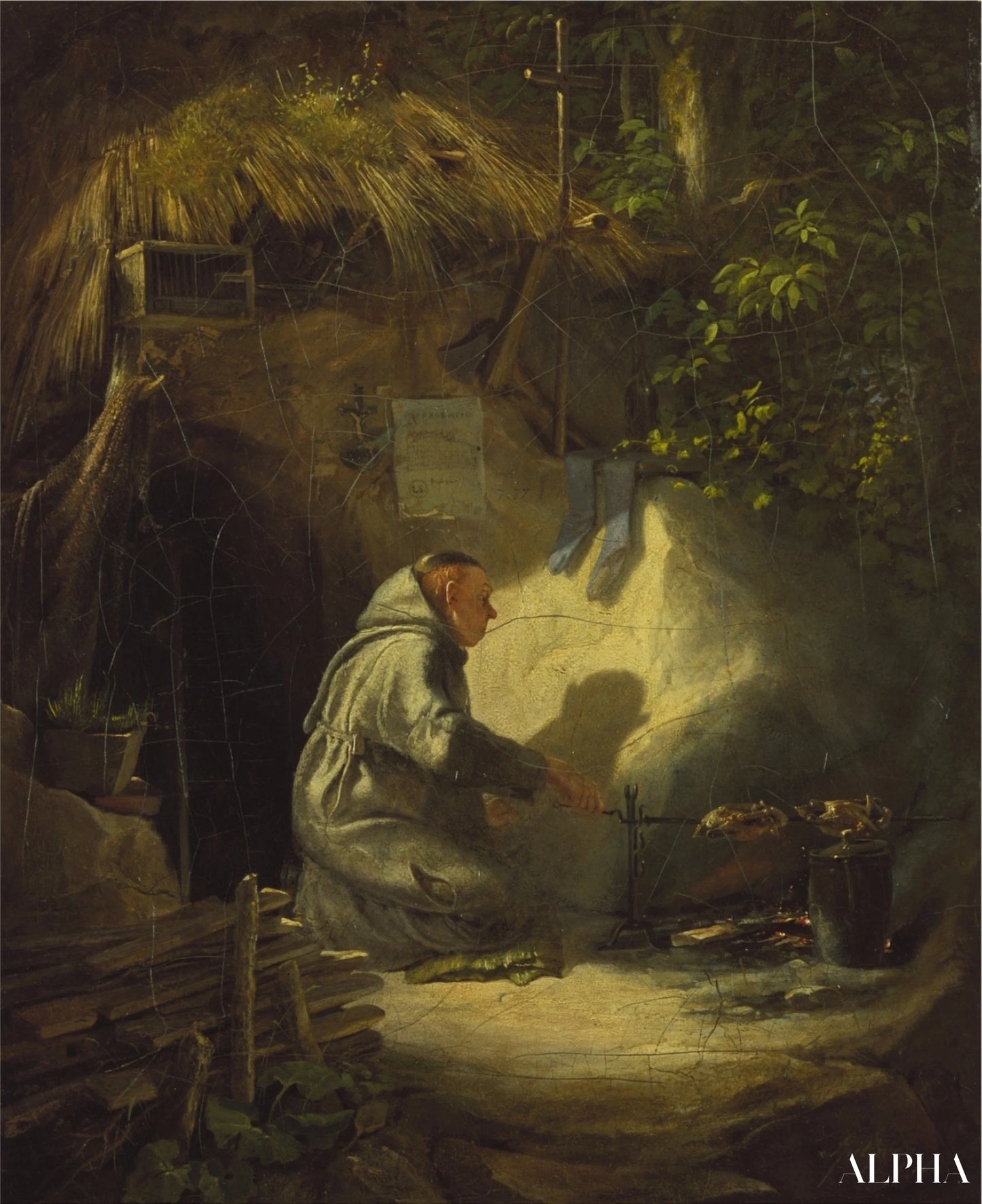 Ermite, rôtissant des poulets - Carl Spitzweg - Reproductions de tableaux et peintures haut de gamme