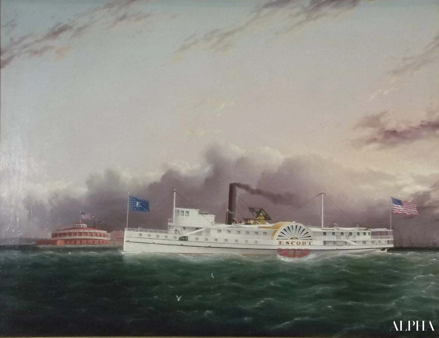 Escorte de bateaux à vapeur hors de la batterie - James E. Buttersworth - Reproductions de tableaux et peintures haut de gamme
