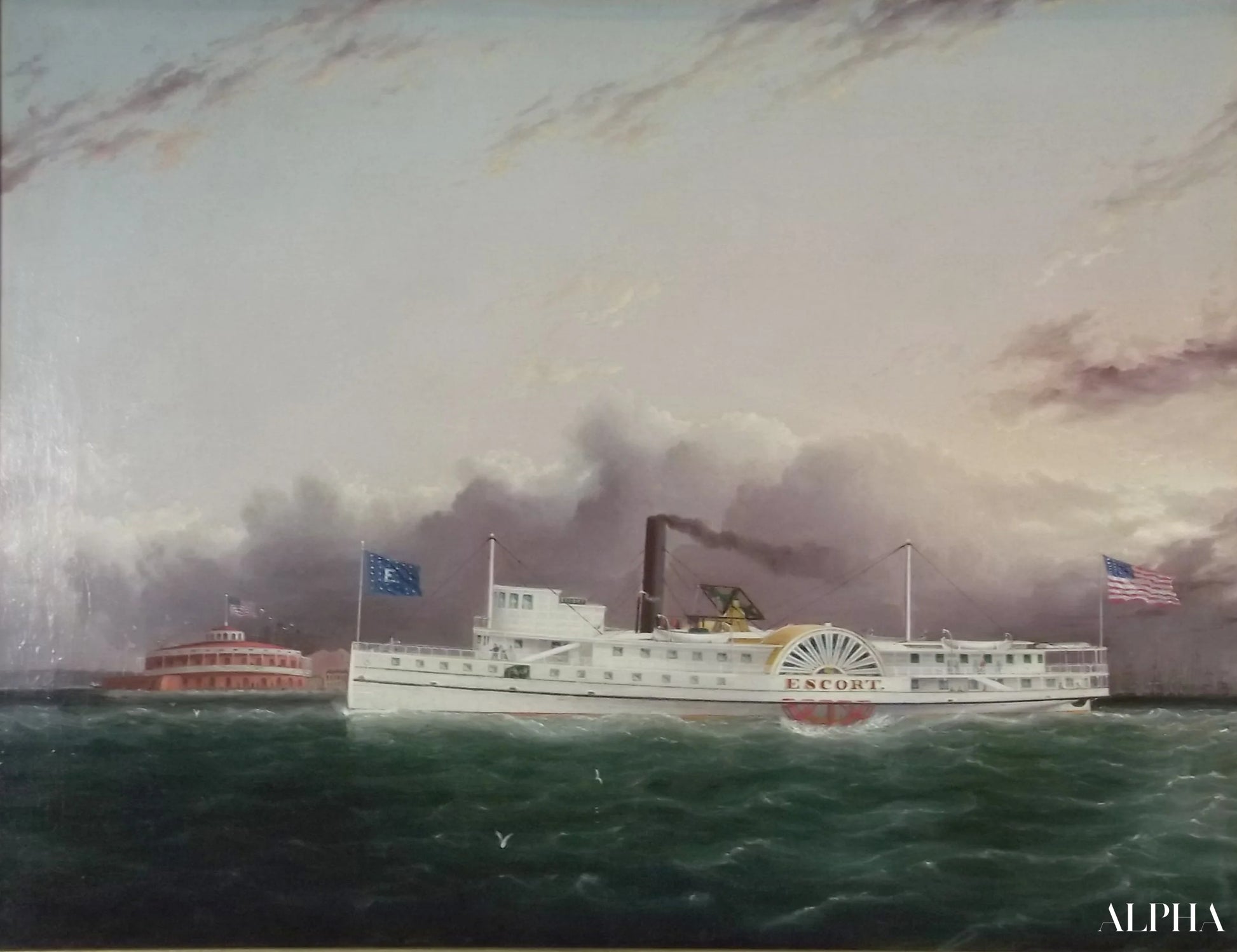 Escorte de bateaux à vapeur hors de la batterie - James E. Buttersworth - Reproductions de tableaux et peintures haut de gamme