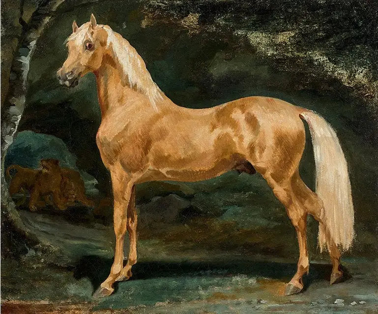 Arabisk palomino som skräms av två vilddjur - Théodore Géricault
