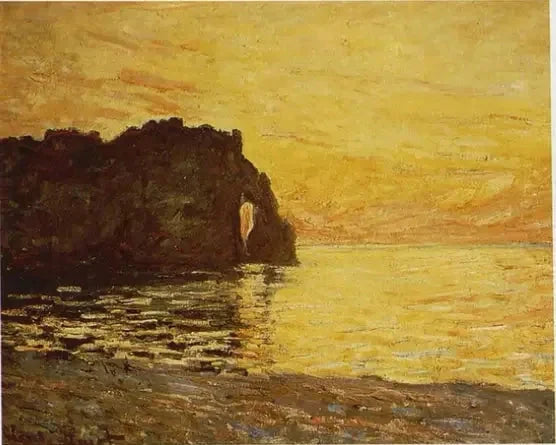 Étretat, klippa och Porte d'Aval vid solnedgången W1015a - Claude Monet