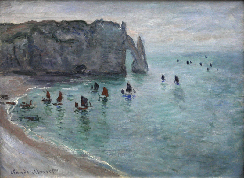 Étretat, Porte d'Aval, båtar som lämnar hamn W1047 - Claude Monet