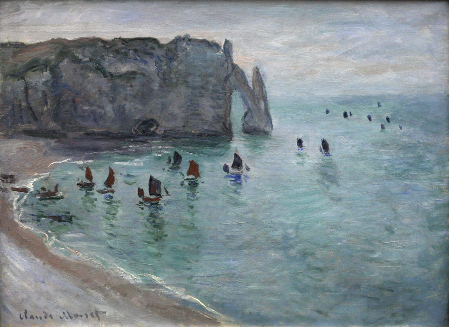 Étretat, porten vid Aval: fiskebåtar som lämnar hamnen - Claude Monet