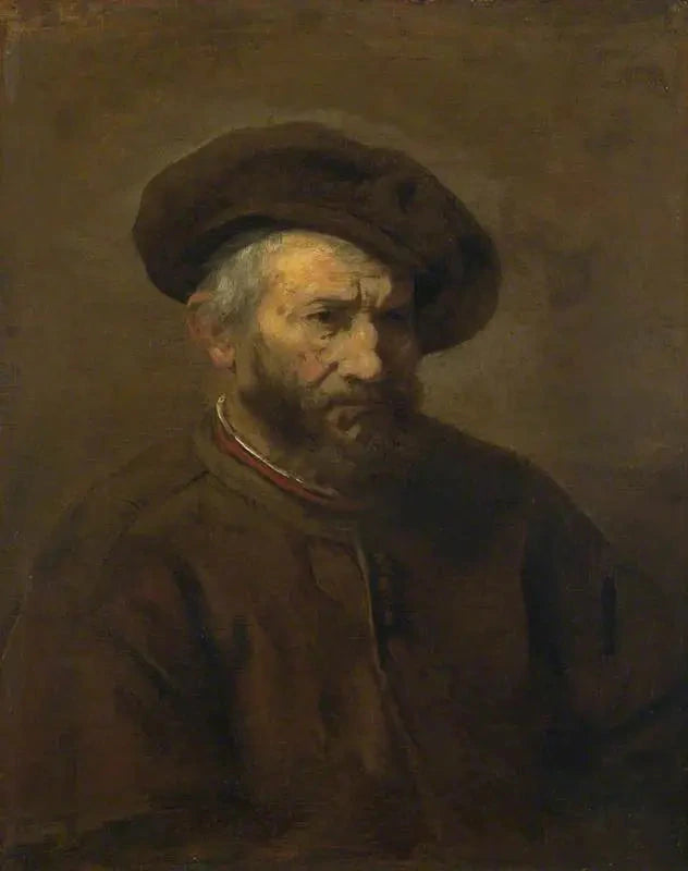 Halvkropp av en skäggig man med basker - Rembrandt