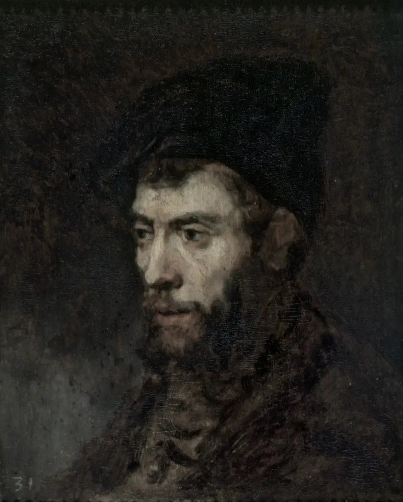 Man med basker som tittar åt vänster - Rembrandt