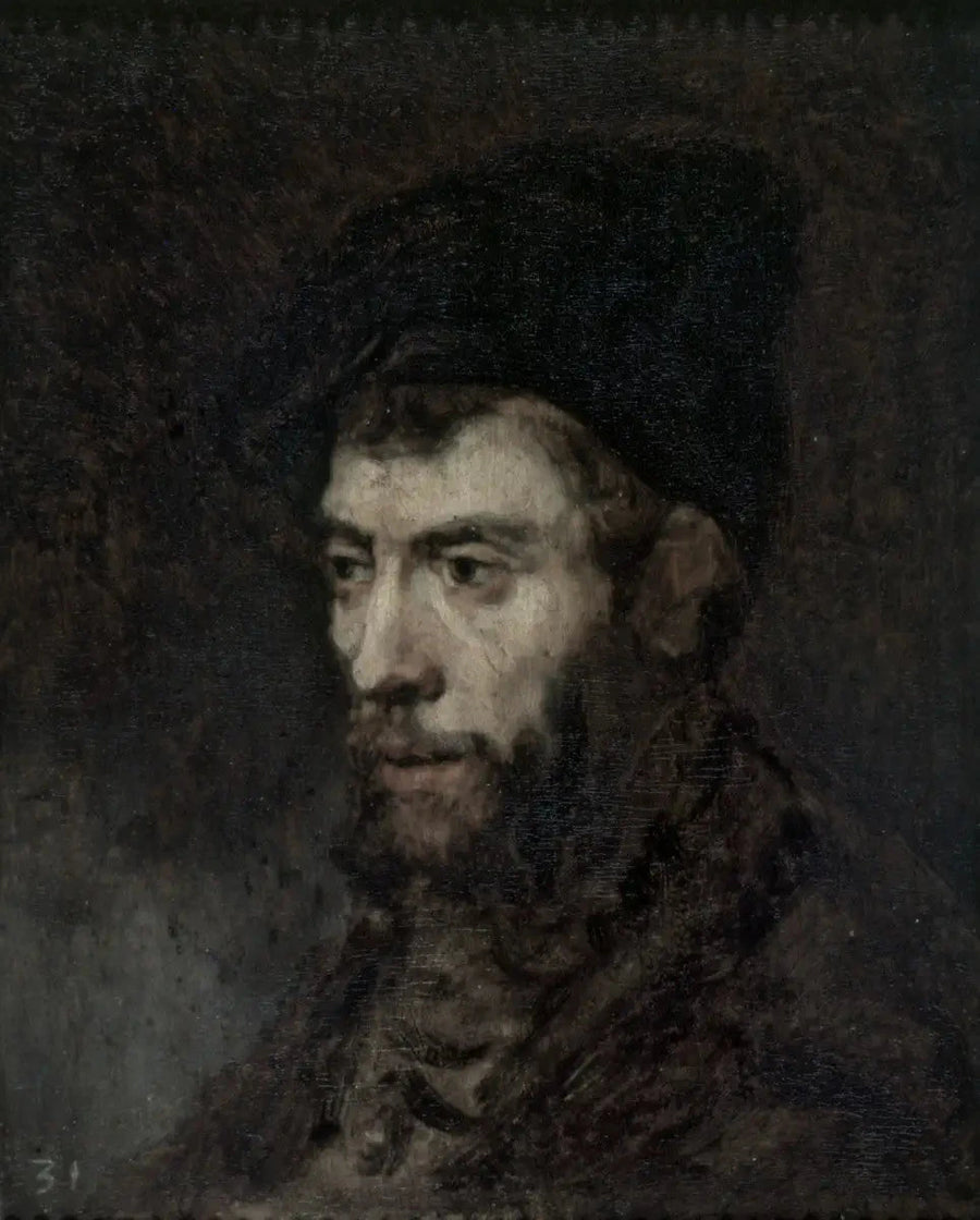 Man med basker som tittar åt vänster - Rembrandt