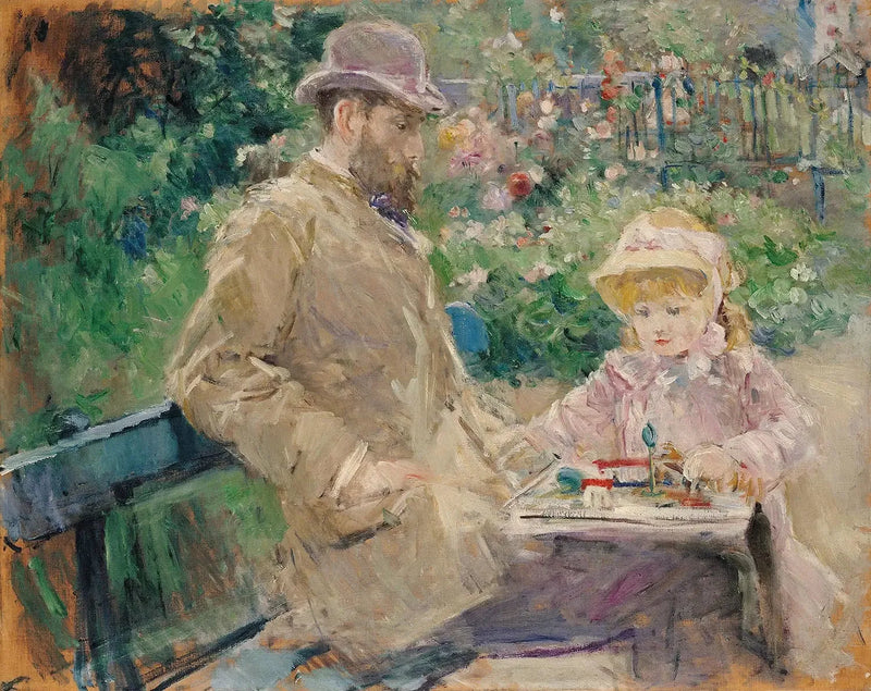 Eugène Manet och hans dotter i Bougival-trädgården - Berthe Morisot