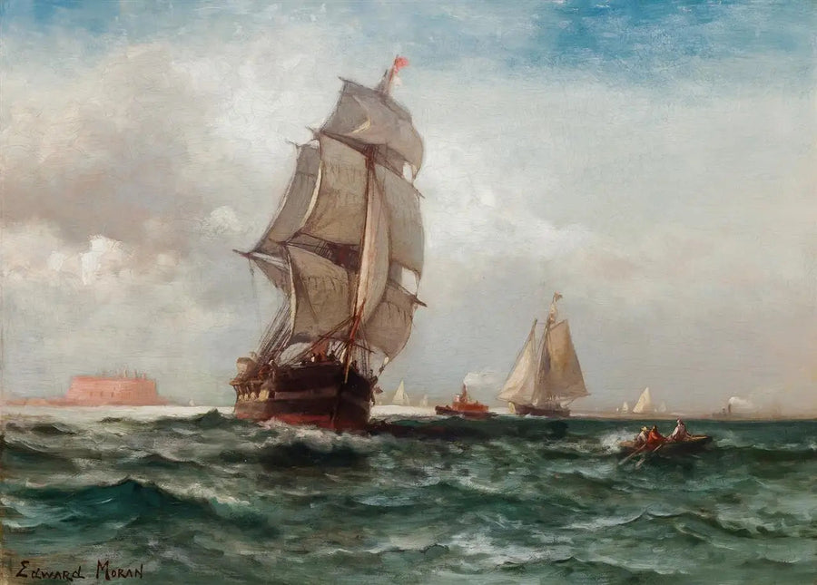 Utsändning utanför Governors Island, New York - Edward Moran