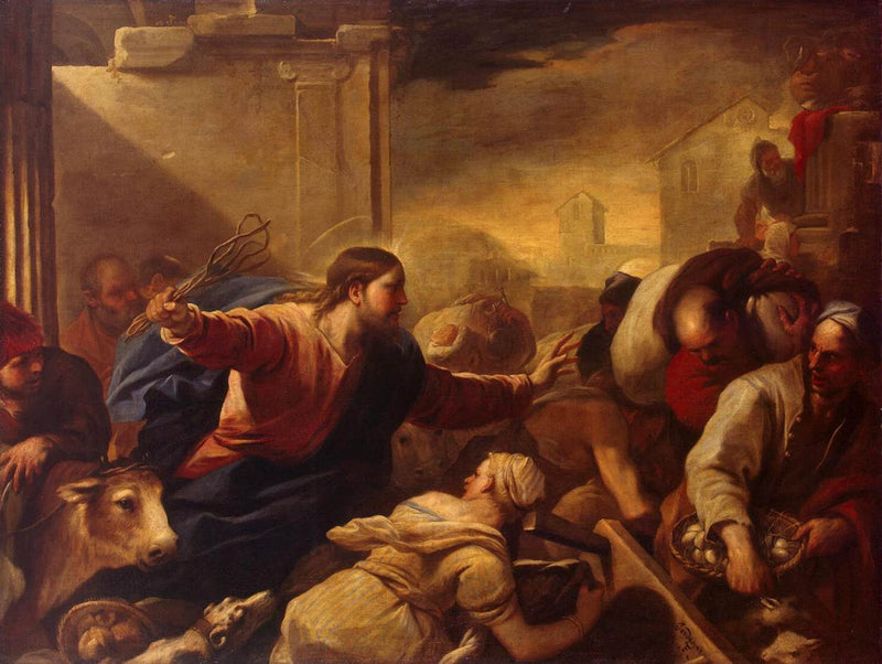 Uppstötande av handlarna ur templet - Luca Giordano
