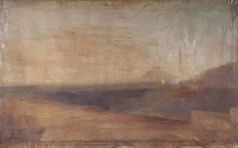 Omfattande landskap med flod eller mynning och ett avlägset berg - J. M. W. Turner