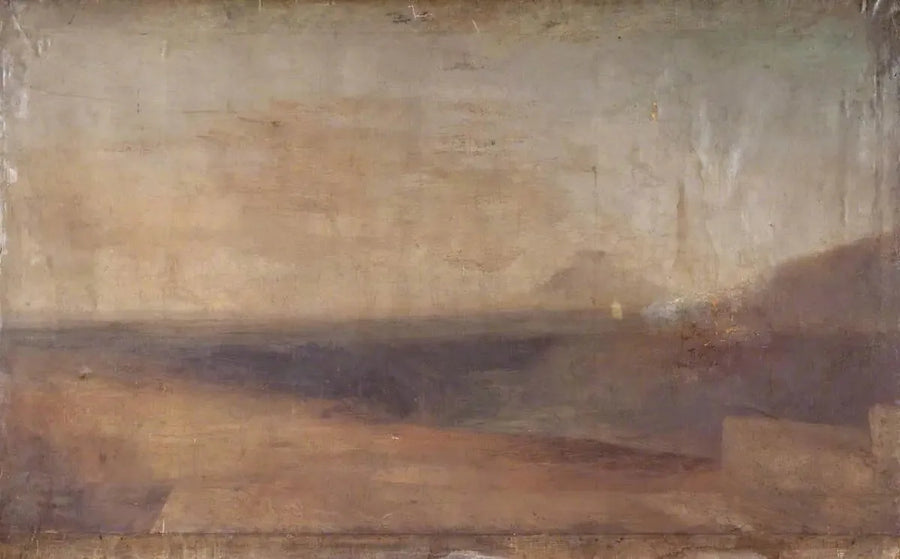 Omfattande landskap med flod eller mynning och ett avlägset berg - J. M. W. Turner