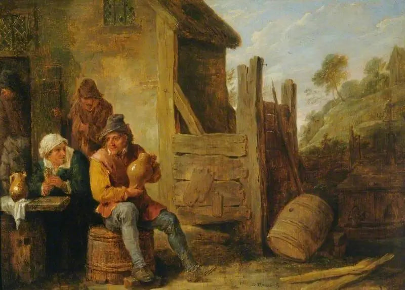 Utsidan av ett värdshus: Bönder som dricker - David Teniers den yngre