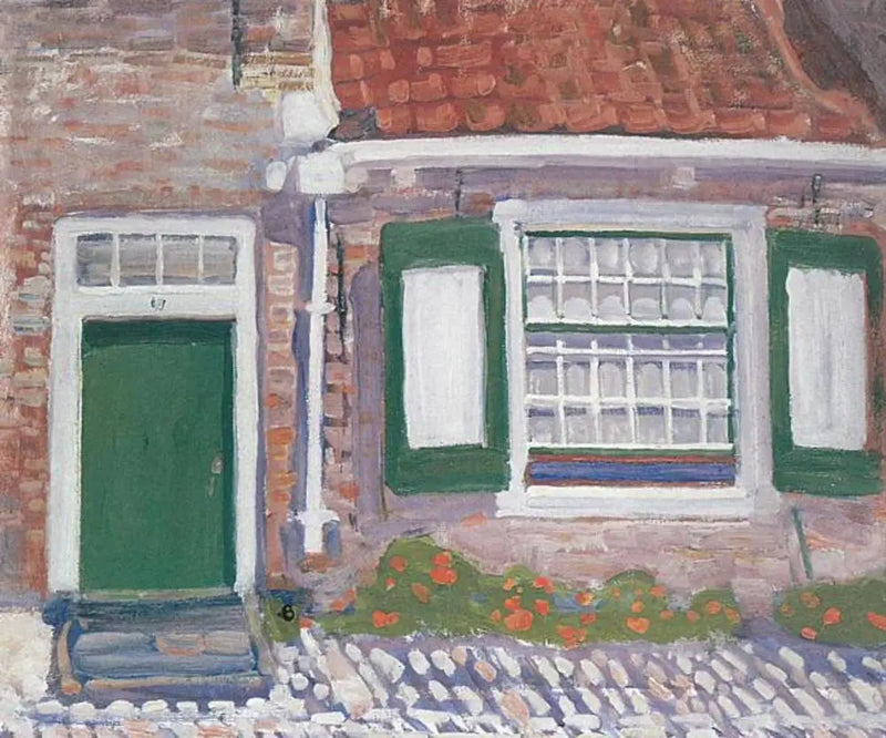 Husfasad med gröna fönsterluckor - Piet Mondrian