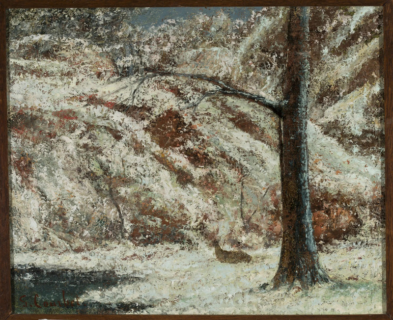 Kalv i snön i skogen - Gustave Courbet