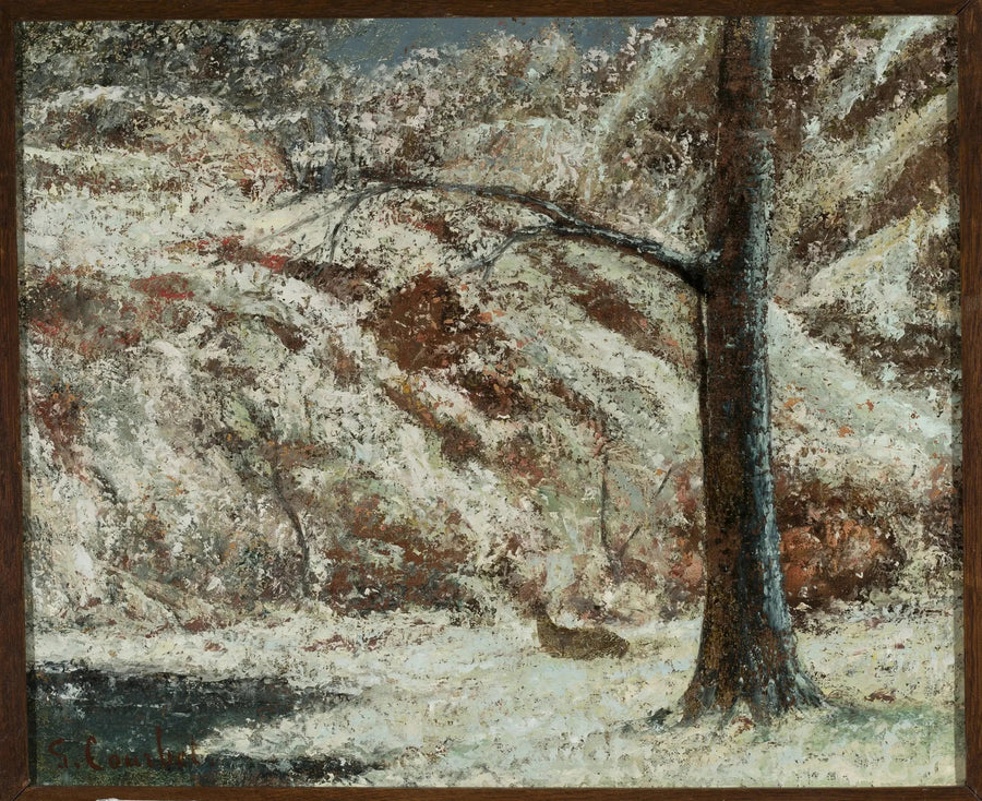 Kalv i snön i skogen - Gustave Courbet