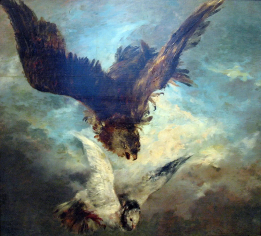 Falk som attackerar en duva - Adolph von Menzel