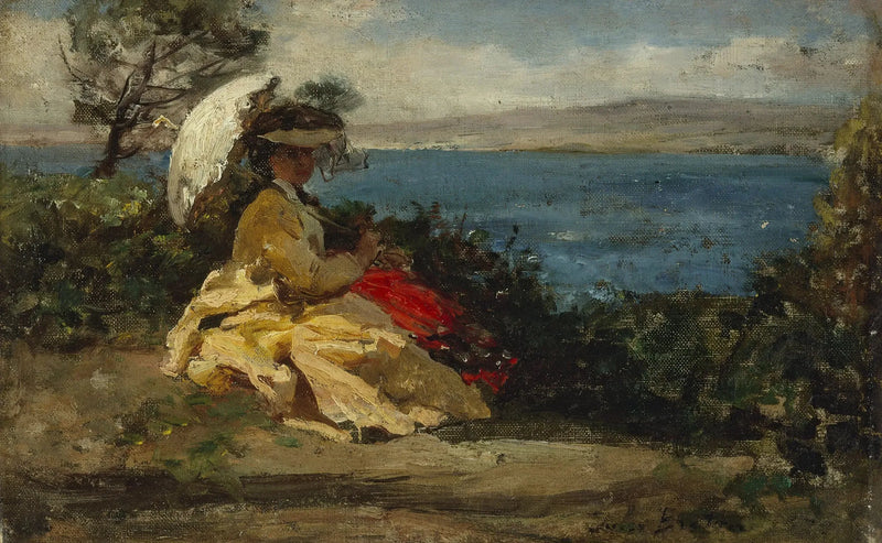 Kvinna med parasoll, Douarnenezbukten - Jules Breton