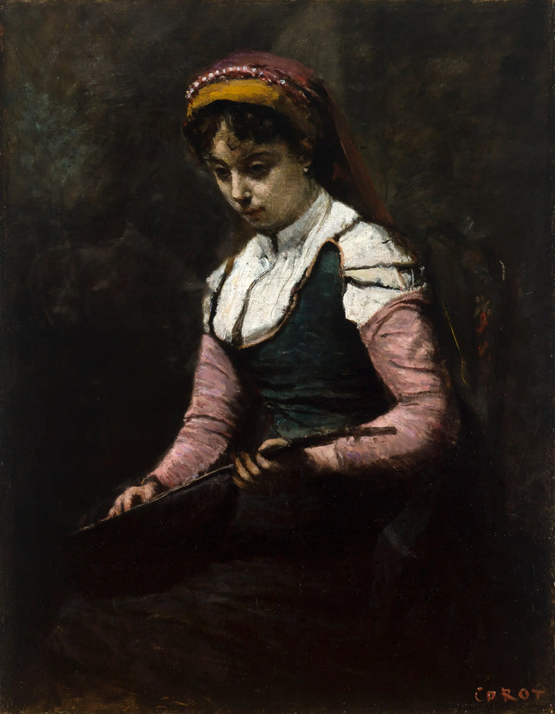 Kvinna med mandolin - Jean-Baptiste Camille Corot