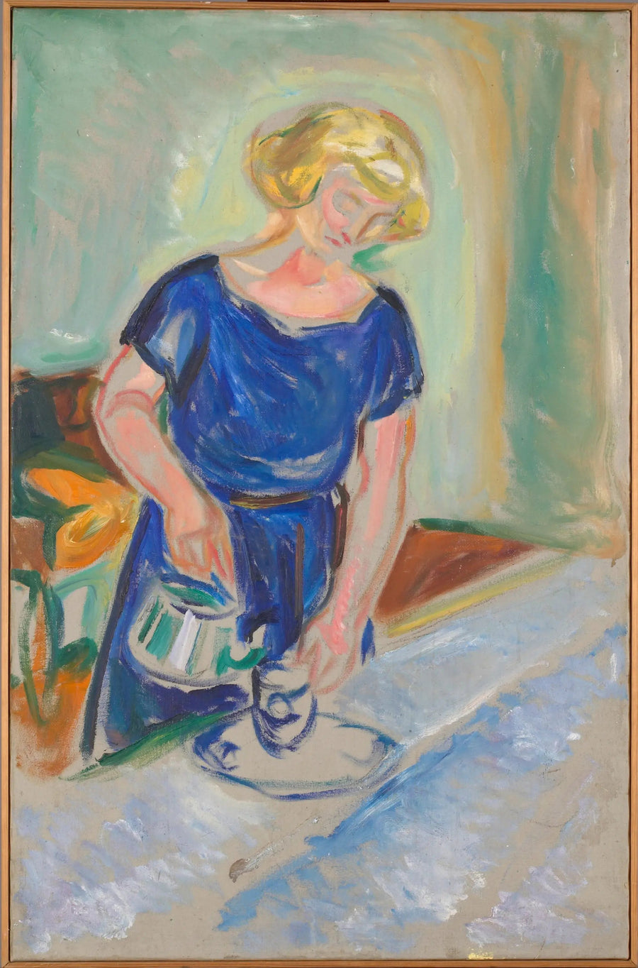 Kvinna i blå klänning, kaffetjänar - Edvard Munch