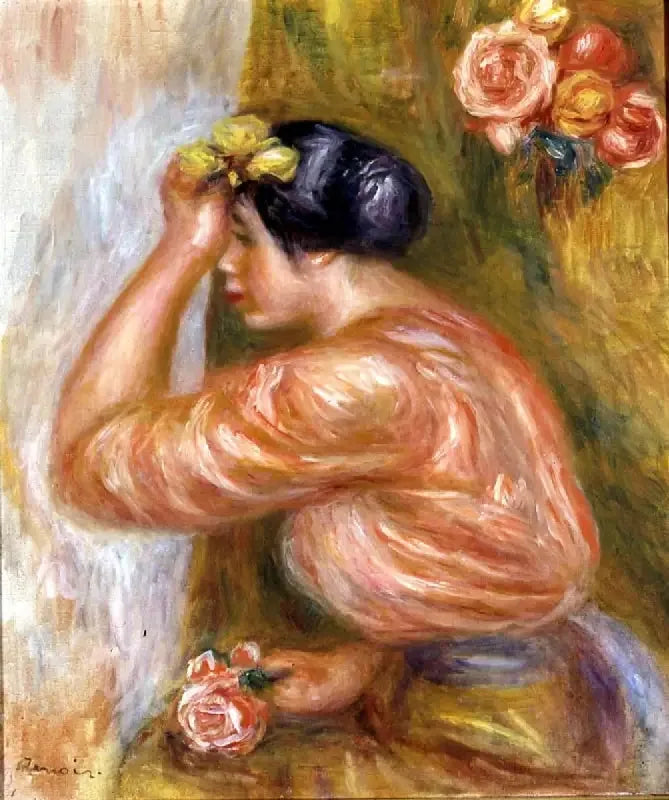 Kvinna med ros framför spegeln - Pierre-Auguste Renoir