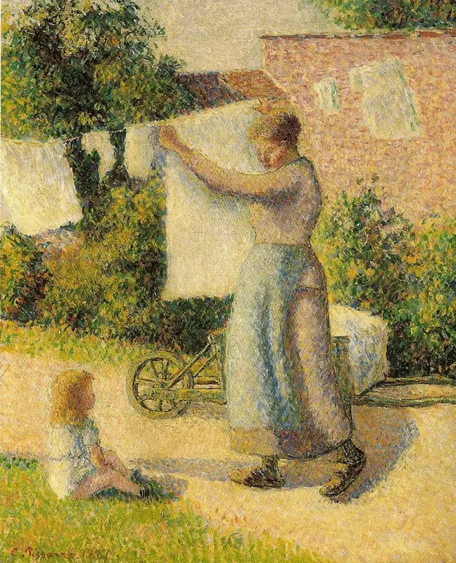 Kvinna som hänger tvätt - Camille Pissarro