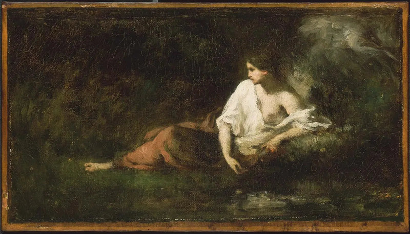 Kvinna som ligger ner i ett landskap - Jean-François Millet