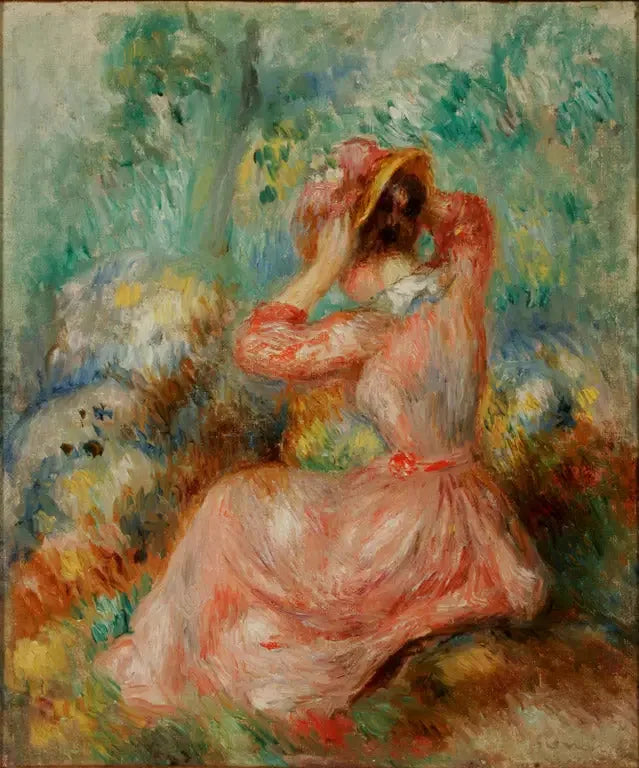 Kvinna som ordnar sin hatt - Pierre-Auguste Renoir