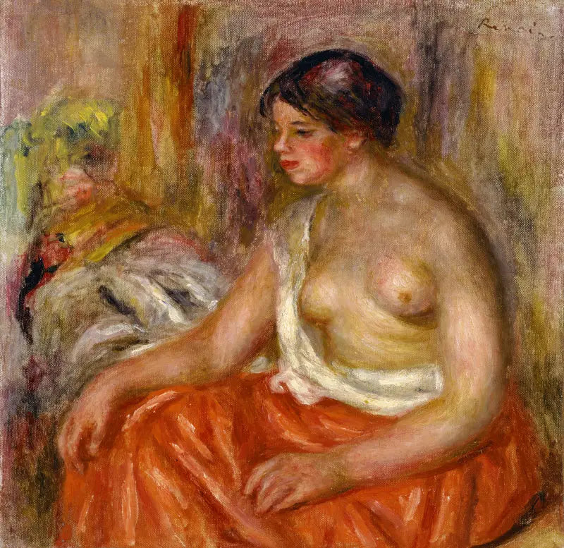 Kvinna som sitter med bar överkropp - Pierre-Auguste Renoir